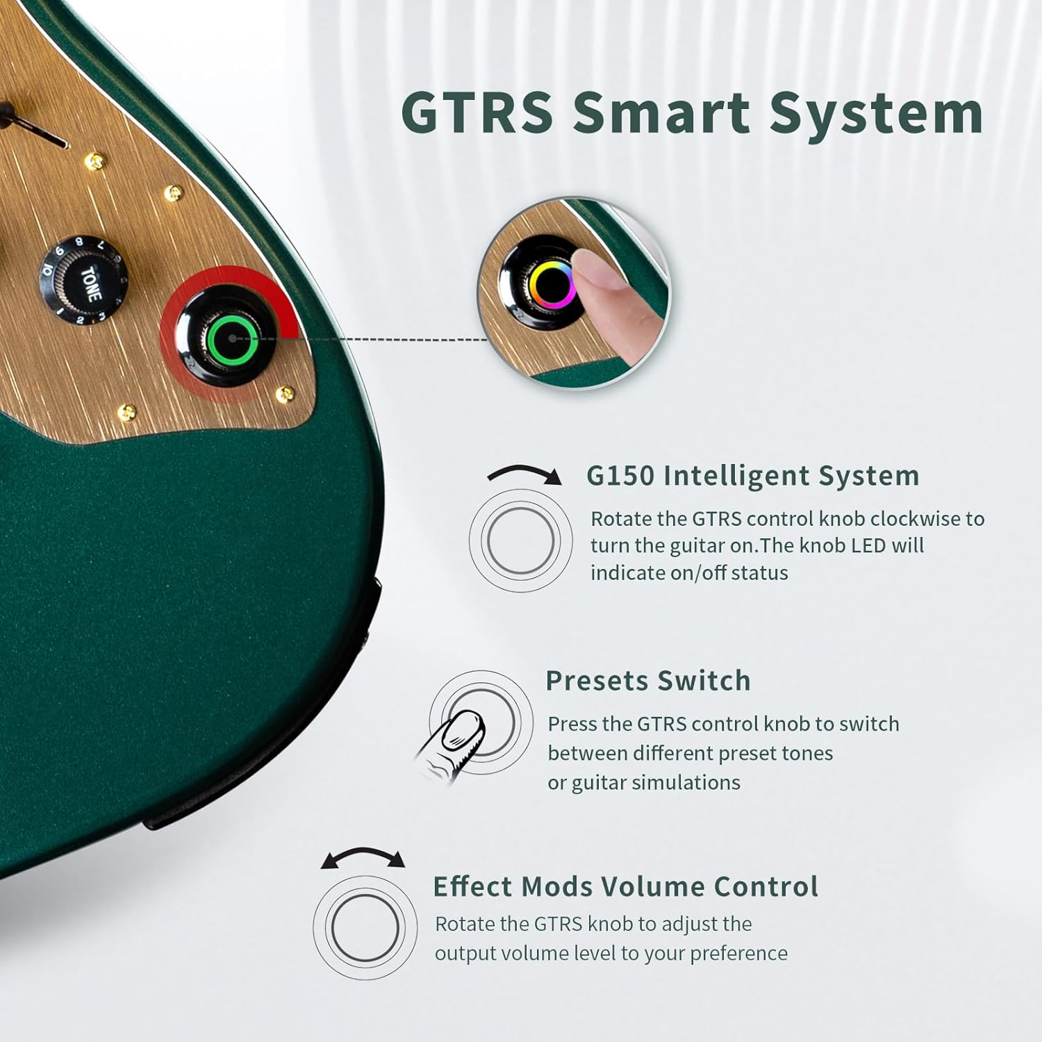 GTRS S900 Smart Electric Guitar Kit With UHF Wireless Transmitter, Practice Guitar Intelligent System With 126 Effects Types, 80s Loop, 40 Drummer, 10H Bettaty Life, 6 Strings, Right Hand(S900 Green)