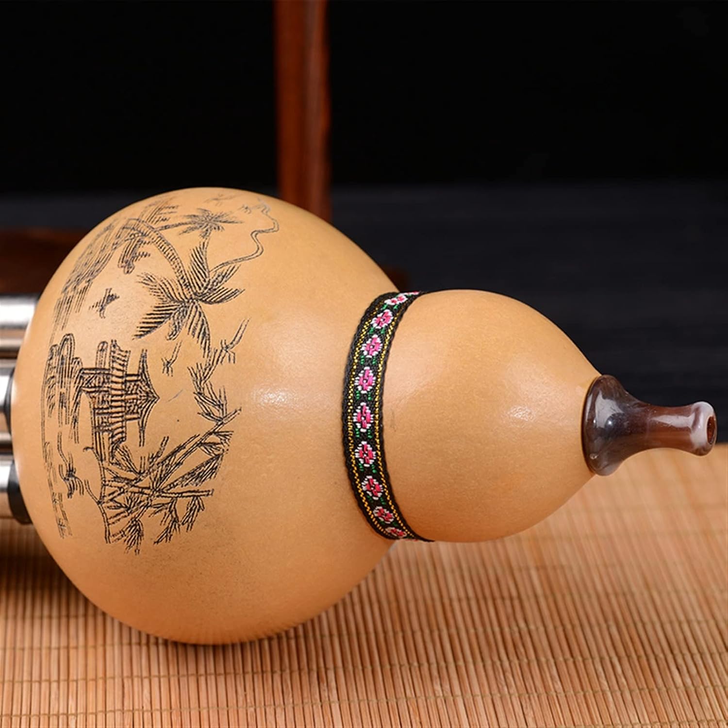 FLFL Hulusi Musical Instrument Cucurbit Silk Ebony Wood with Bamboo Push-Pull Rod Cucurbit Silk (Color : Bb)