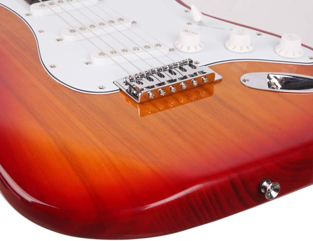 Electric Guitar 39‘’ Full Size Beginner Electric Guitar Kit Right Handed Rosewood Fingerboard Guitar with Accessories Pack for Starter Sunset Red
