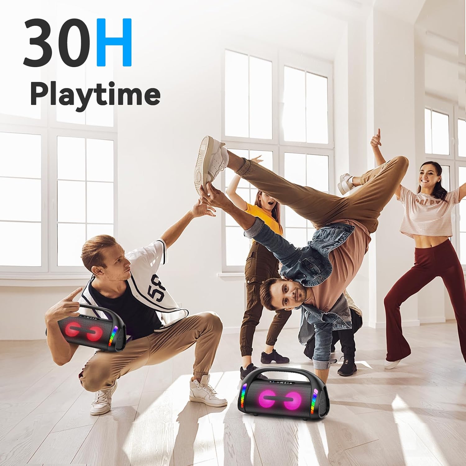 LFS Bluetooth Speaker,100W RMS Loud Speakers Bluetooth Wireless with Deep Bass, LED Lights, IPX6 Waterproof, 30H Playtime, Portable Outdoor Speaker Boombox for Camping,Beach, Party