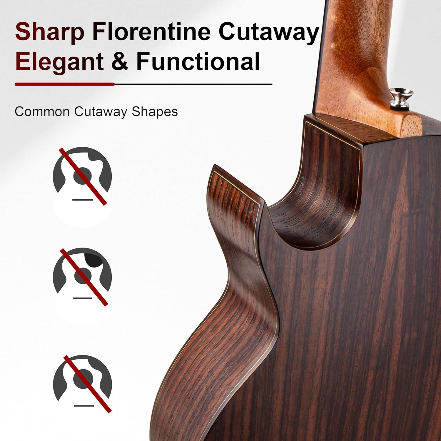 Caramel TEM39 26-inch Tenor Acoustic-Electric Ukulele with Florentine Cutaway, All Solid Spruce & Rosewood, Unique Rose Flower Decorative Top, Handmade Professional Ukulele Kit with Accessories