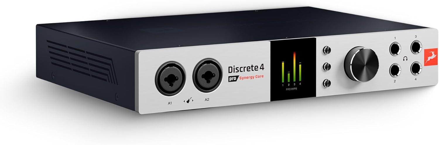 Antelope Audio Discrete 4 Pro Synergy Core Desktop 14x20 Audio Interface - Thunderbolt 3 & USB 2.0 4 Channel Microphone Preamp Recording, Streaming Studio Audio Interface w/Onboard Real-Time Effects