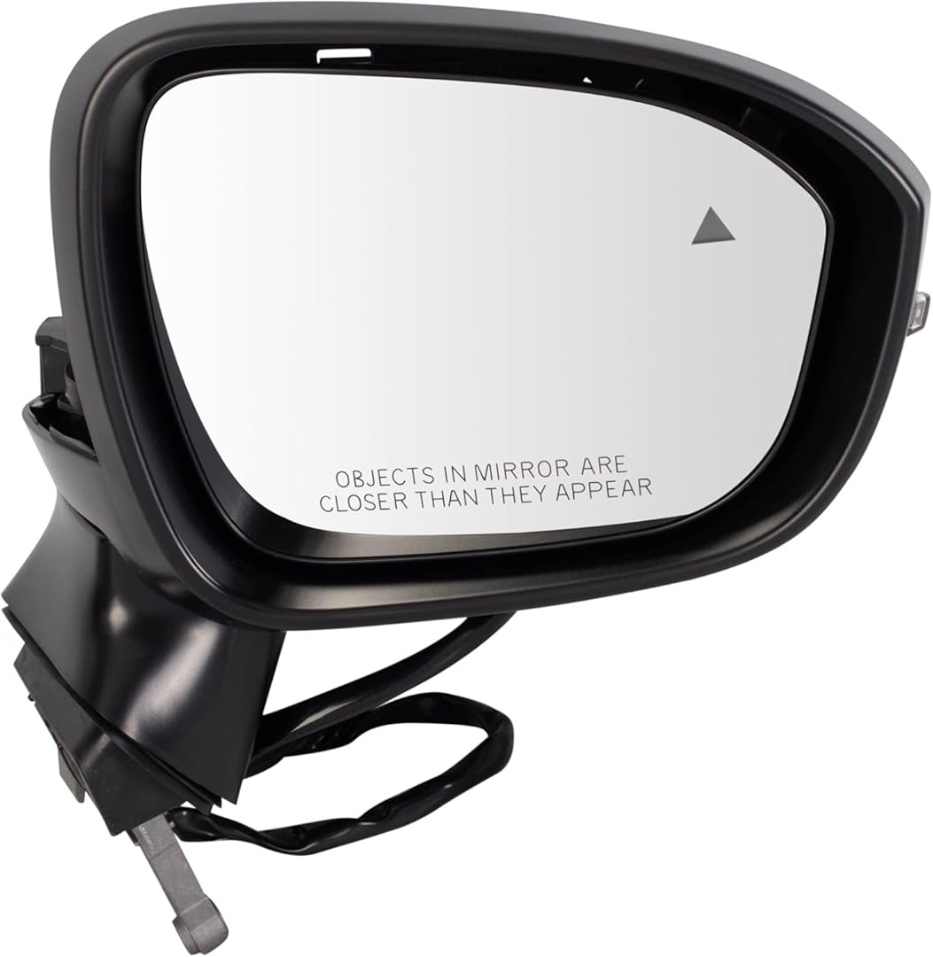 TRQ Passenger Side Mirror Assembly Power Heated Turn Signal Blind Spot Foldaway Paint to Match Black Compatible with 2021-2022 Nissan Rogue SV US Built Models