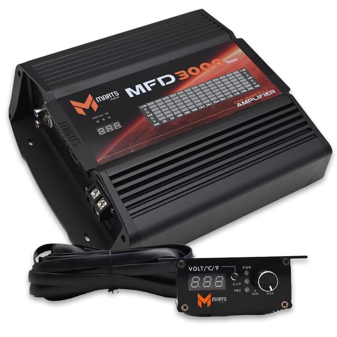 Marts Digital MFD3000 | 3000W RMS Mono Class D Amplifier 1 Ohm Stable | Compact Chassis with Cooling | Remote Bass Control Voltage Temp Display | Built for Car Subwoofer Power and Audio Systems Daily.