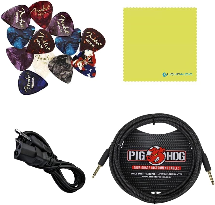 Fender Rumble 40 Bass Amplifier Bundle w/Pig Hog PCH10BK Black Woven Instrument Cable, Power Cable, 12x Fender Picks and Liquid Audio Polishing Cloth