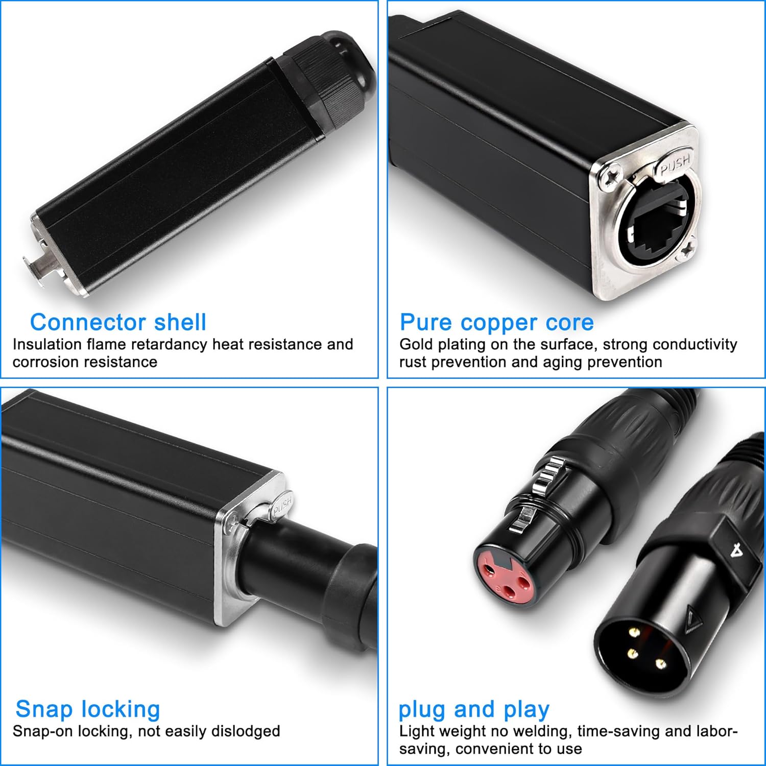 XMSJSIY Audio Snake 4 Channel 3 Pin XLR Extender Multi Network Receiver to Ethercon Cable for DMX512 XLR Male/Female to RJ45 Female Over Braided Cat5/6/6e Stage Lighting Recording-2.5FT 2Pcs