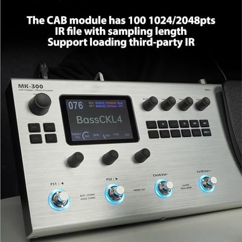 Asixxsix M Guitar Effects Processor, 120 AMP Drum Machine, Portable Guitar Multi Effects Processor Pedal, 4 Switch Control System and a 3.5Inch Screen