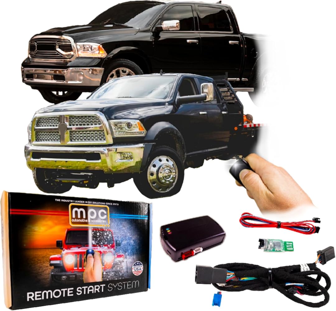 MPC Remote Start Kit Compatible with RAM 1500, 2500, 3500 2013-2017 & RAM 4500 2013-2016 || All Trims || Plug N Play Harness || Press OEM Key Fob 3X Lock to Start || USA Tech Support