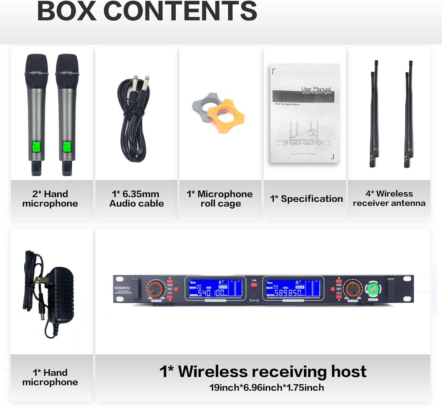 Profession Wireless Microphone System, UHF Handheld Dual Cordless Mic True Diversity Metal Microphones Set, 700ft Range, 2x100 Channels, Auto Scan, Mics for Stage/Studio/Singing/Church