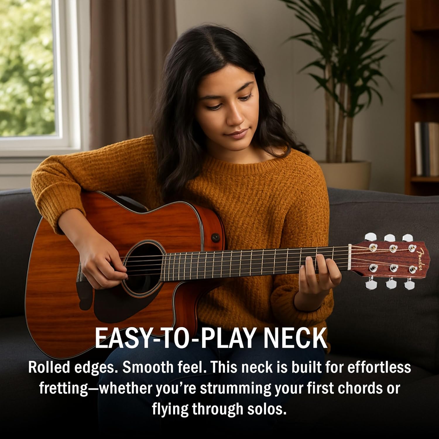 Fender CD-60SCE Solid Top Dreadnought Acoustic-Electric Guitar - All Mahogany Bundle with Gig Bag, Instrument Cable, Tuner, Strap, Strings, Picks, Polishing Cloth and Austin Bazaar Instructional DVD