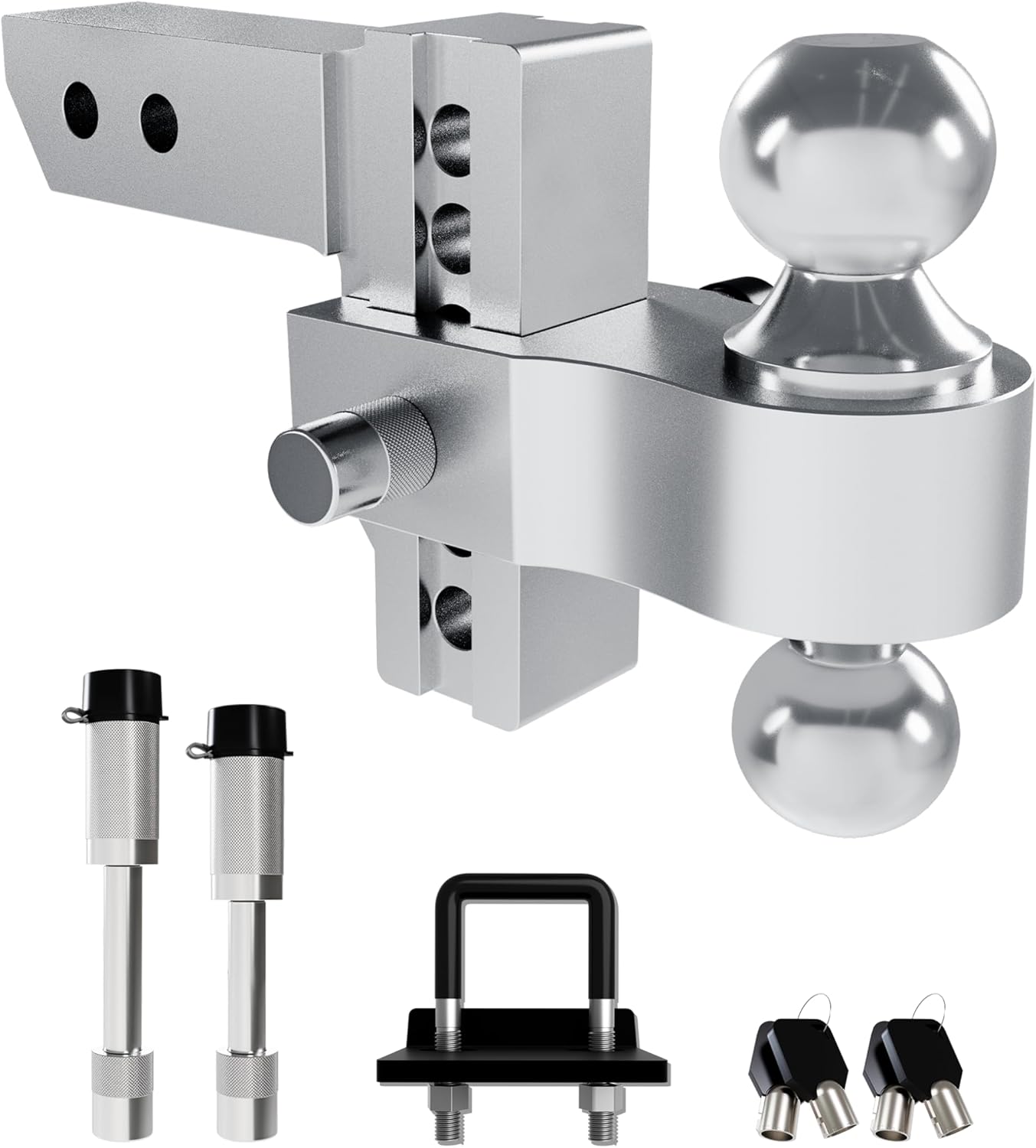 RETRUE Aluminum Trailer Tow Hitch for 2 Inch Receiver, Adjustable Truck Towing Hitches with Hitch Tightener, Heavy Duty 4 Inch Drop Down/Rise Up Hitch 12,500 LBS GTW 2 Anti-Theft Pin Locks