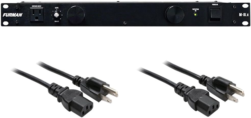 Furman M-8Lx Merit X Series 8 Outlet Power Conditioner & Surge Protector with Dual Rack Lights Plus (2) Hosa 18 Gauge Electrical Extension Cable