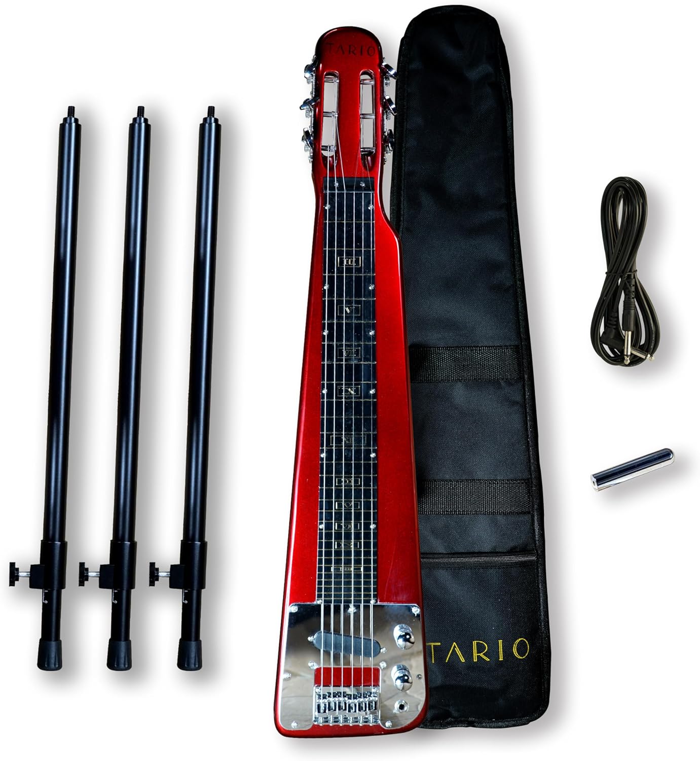 TARIO Lap Steel Guitar 6 String Slotted Head Stock Electric Slide Guitars With Gig bag (Red)