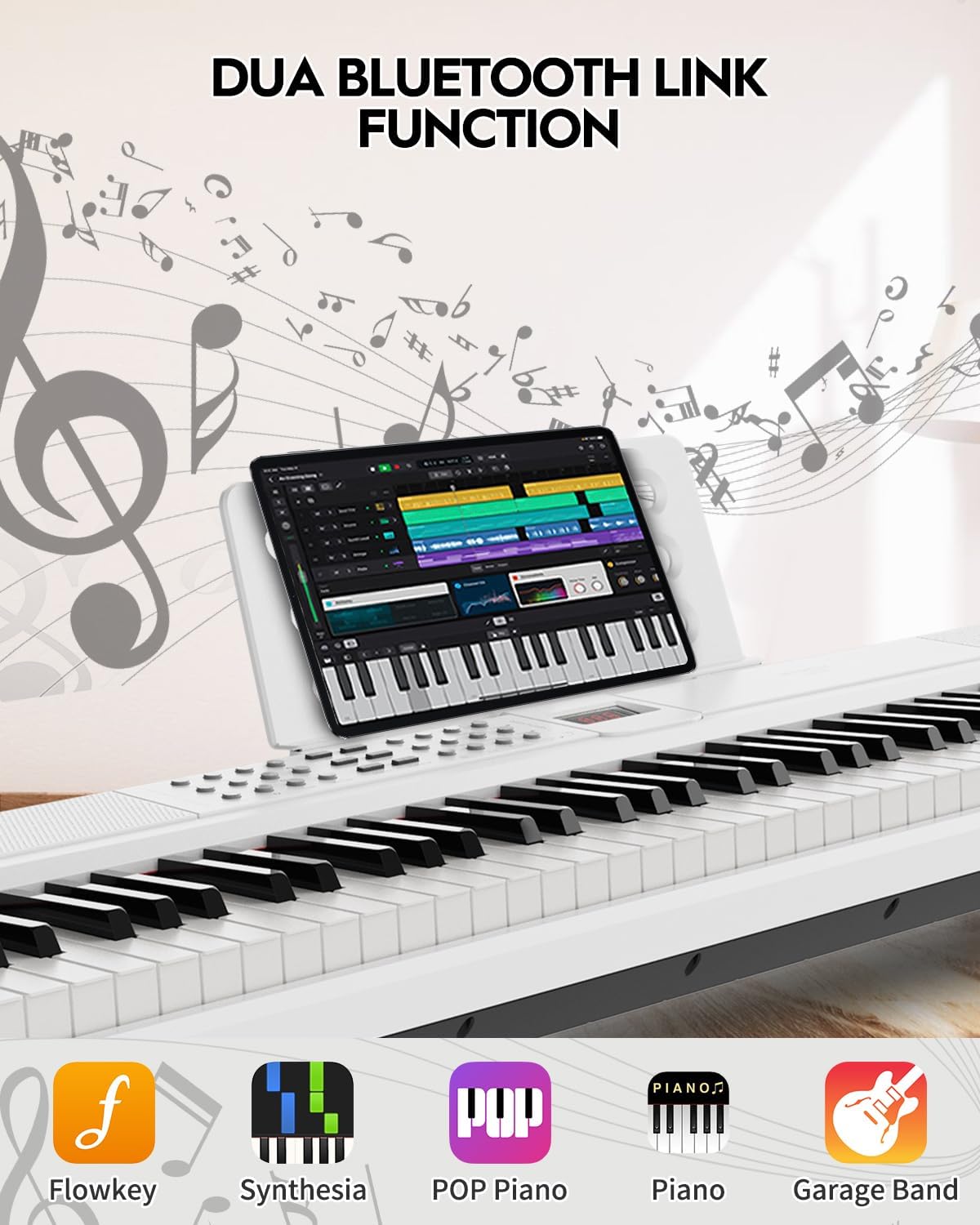 STRICH 88 Keys Weighted Keyboard with Sustain Pedal, Hammer-Action Digital Piano, 2x15W Built-In Speakers, Full-size Electric Piano Keyboard Supports USB-MIDI/Wireless Connect, White, SDP-120