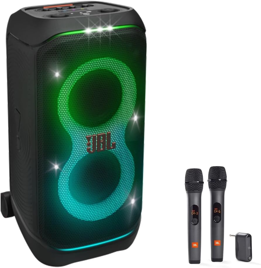 JBL PartyBox Stage 320 Portable Party Speaker with Wireless Two Microphone System (Black)