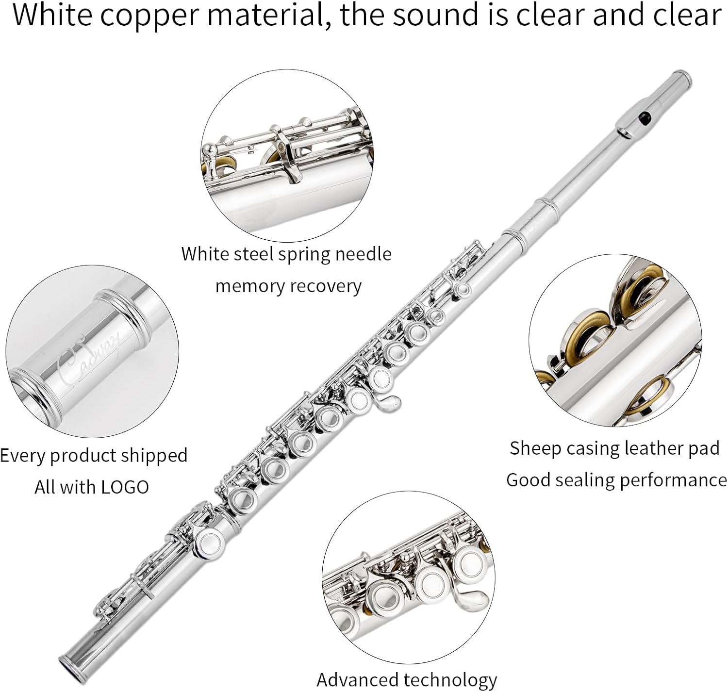 New C Flutes Closed Hole 16 Keys Flute for Beginner Flute Instrument with Cleaning Kit, Stand, Gloves, Tuning Rod,Carrying Case, Nickel (Nickel)