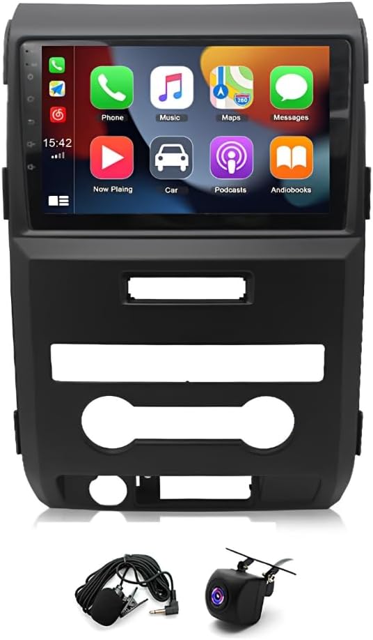 9 Inches IPS Car Stereo Radio for Ford for F150 F-150 2009-2014(Manual),Built-in CarPlay &Android Auto Stereo,Support WiFi GPS Bluetooth AHD Backup Camera Mic,SWC/AV in/FM/AM Radio Receiver