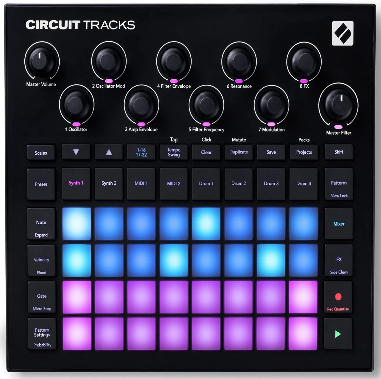 Audiosavings Bundle: Novation Circuit Tracks MIDI USB Rechargeable Groovebox w/Synths/Drums/Sequencer Bundle with Rockville RMC-XLR High-End Metal DJ Handheld Wired Microphone Mic w 2 Cables (2 Items)