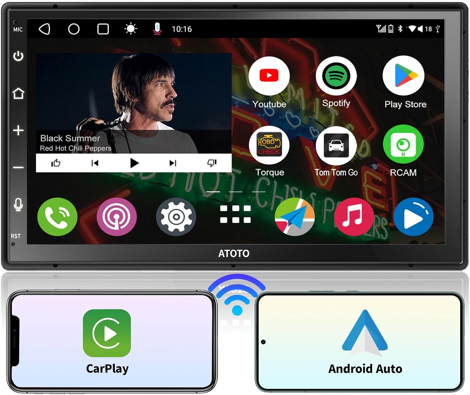 ATOTO A6PF 7inch Double DIN Android Car Stereo QLED Touchscreen, Wireless CarPlay & Wireless Android Auto, MirrorLink, GPS Tracking, Dual Bluetooth, WiFi/BT/USB Tethering, HD LRV, 2G+32G, A6G2B7PF
