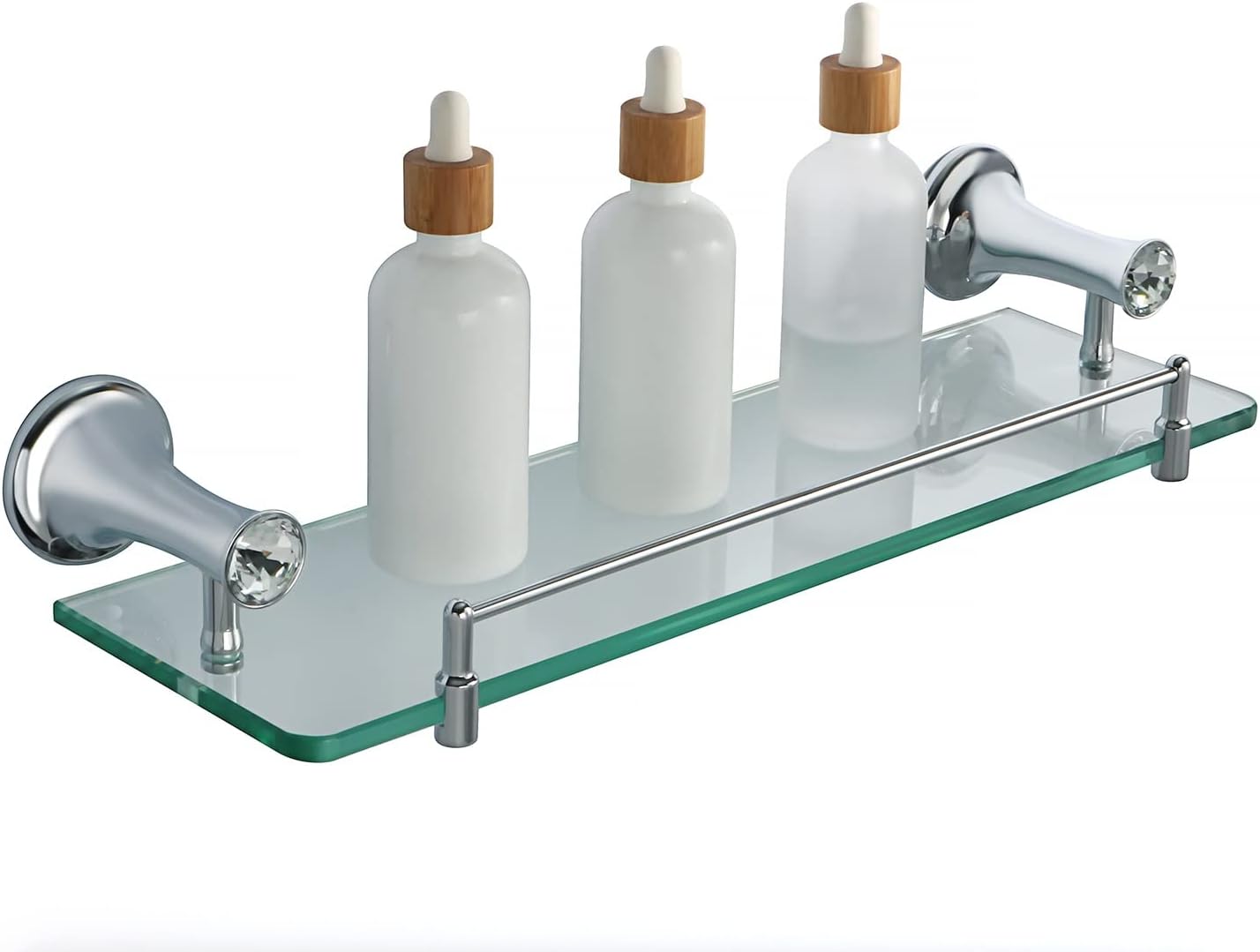 Shower Caddy 40cm Bathroom Glass Shelf, Bath Shower Glass Holder, Stainless Steel Storage Rack, Wall Mount Shelf Bathroom Accessories Bathroom Organizer (Color : Polished Finished)