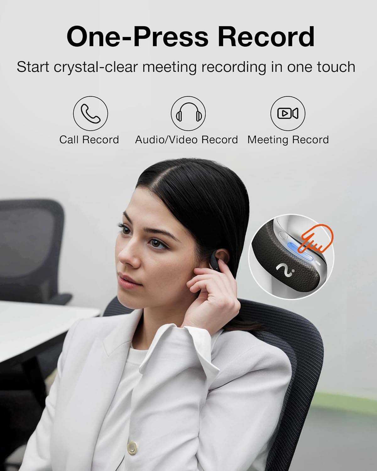 OpenNote AI Voice Recorder – Open Ear Headphones with FlashRecord, Call Recording, Real-Time Transcription, Translation, AI Assistant, for Students, Professionals & Interview Recording, Black