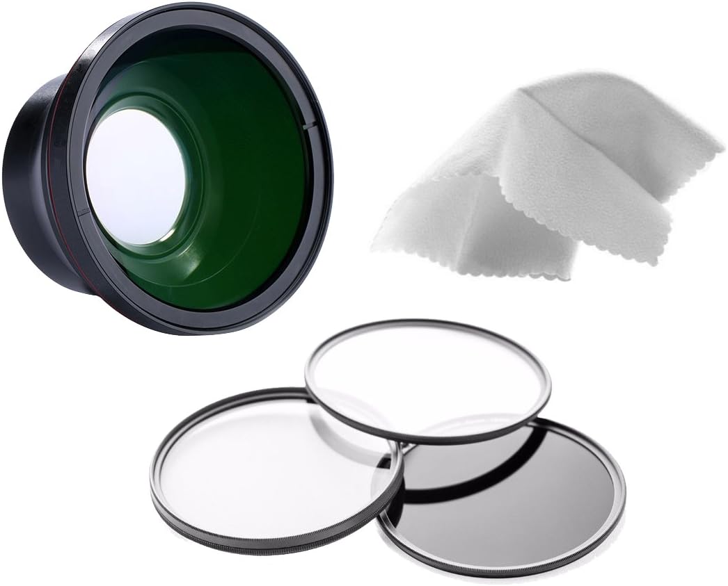 0.43x High Definition Super Wide Angle Lens w/Macro for JVC GY-HM100U (58mm) + 46mm 3 Piece Filter Kit + Ring 46-58mm + Nwv Direct Micro Fiber Cleaning Cloth