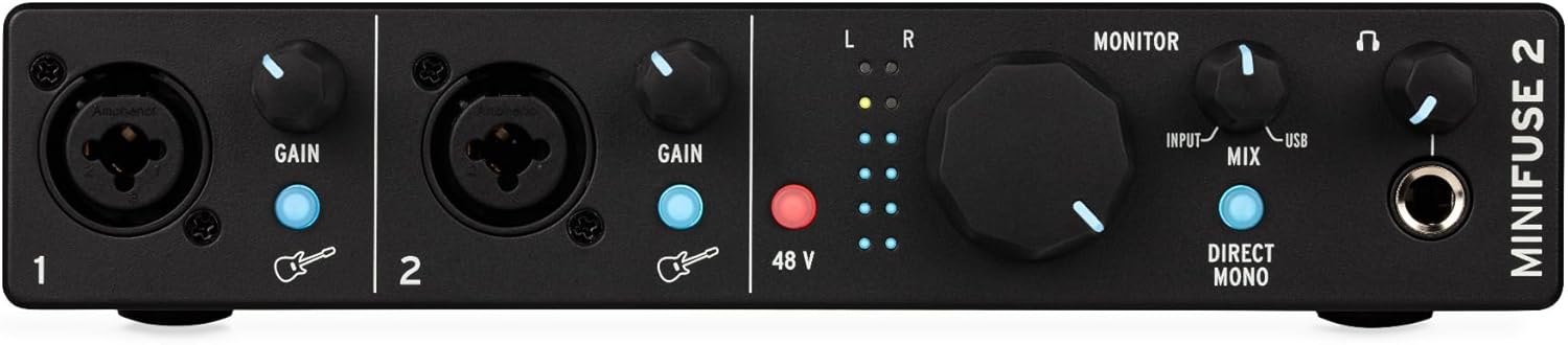 Arturia MiniFuse 2 Audio Portable Interface, USB Compatible with Midi keyboard and Controller Bundle with 3.5-Inch Monitor (Pair) and 6-Feet 1/4 TRS Cables (4 Items)