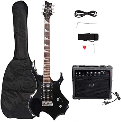Flame Electric Guitar - Full Electric Guitar Pack with Strap, Picks, Cable & Wrench Tool | Black | Delivery in 3–7 Days