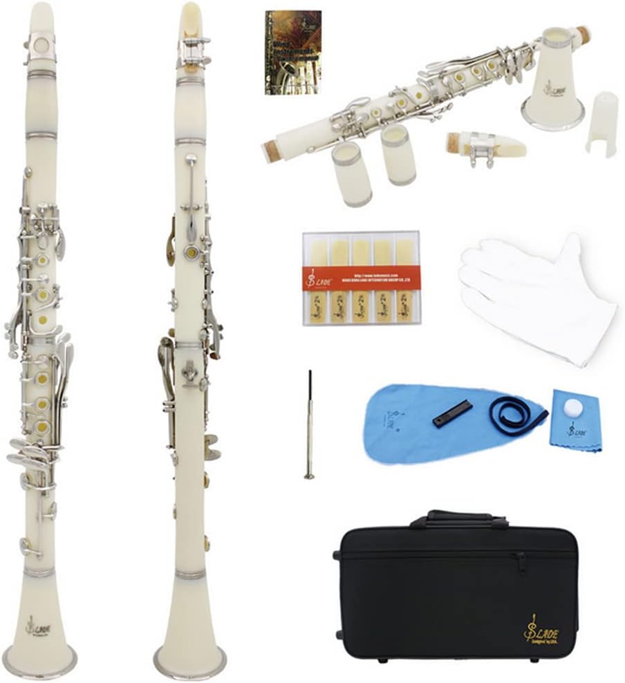 Premium Bakelite Tube 17 Keys Clarinet with Plating Button Set Accurate Openings for Maintenance (white)