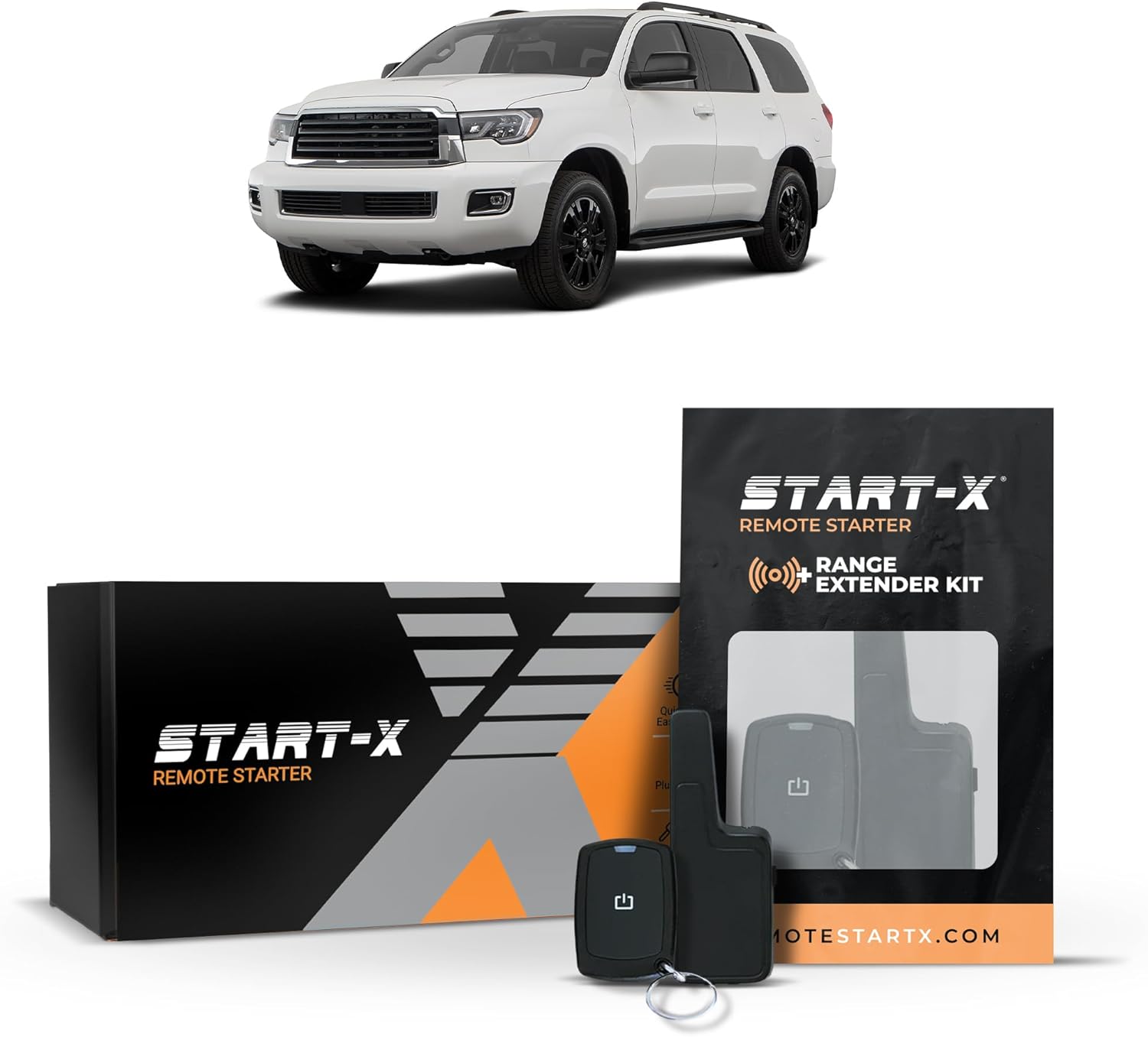 Start-X Remote Starter Kit + 2000ft 1 Way Range Extender for Toyota Sequoia (2018-2019) Vehicles with H-Key Ignition