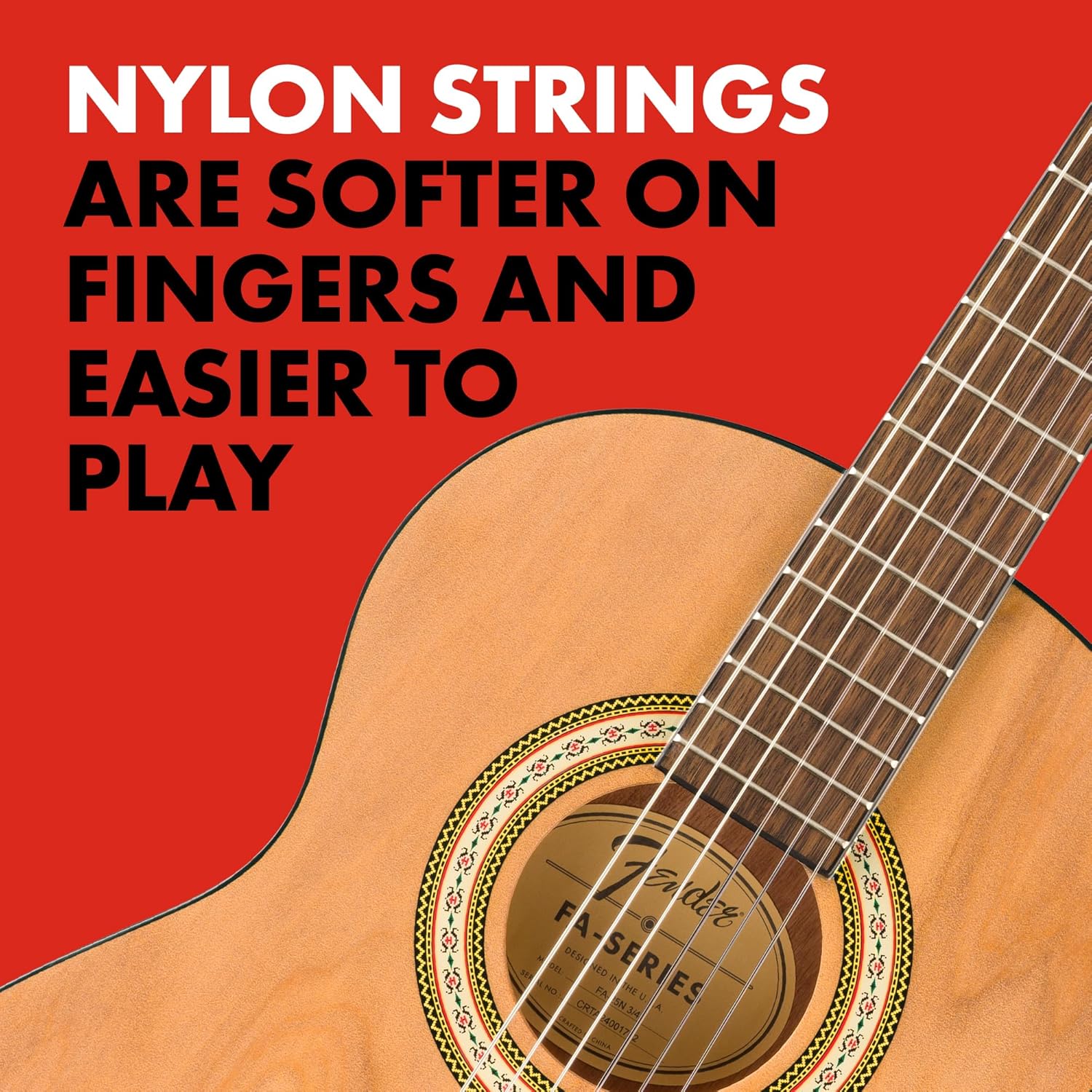 Fender FA-25N 3/4 Size Nylon String Acoustic Guitar, Beginner Guitar, with 2-Year Warranty, Perfect Beginner Guitar for Kids that is Easy on Fingers, Includes 3 Months of Free Lessons, Natural