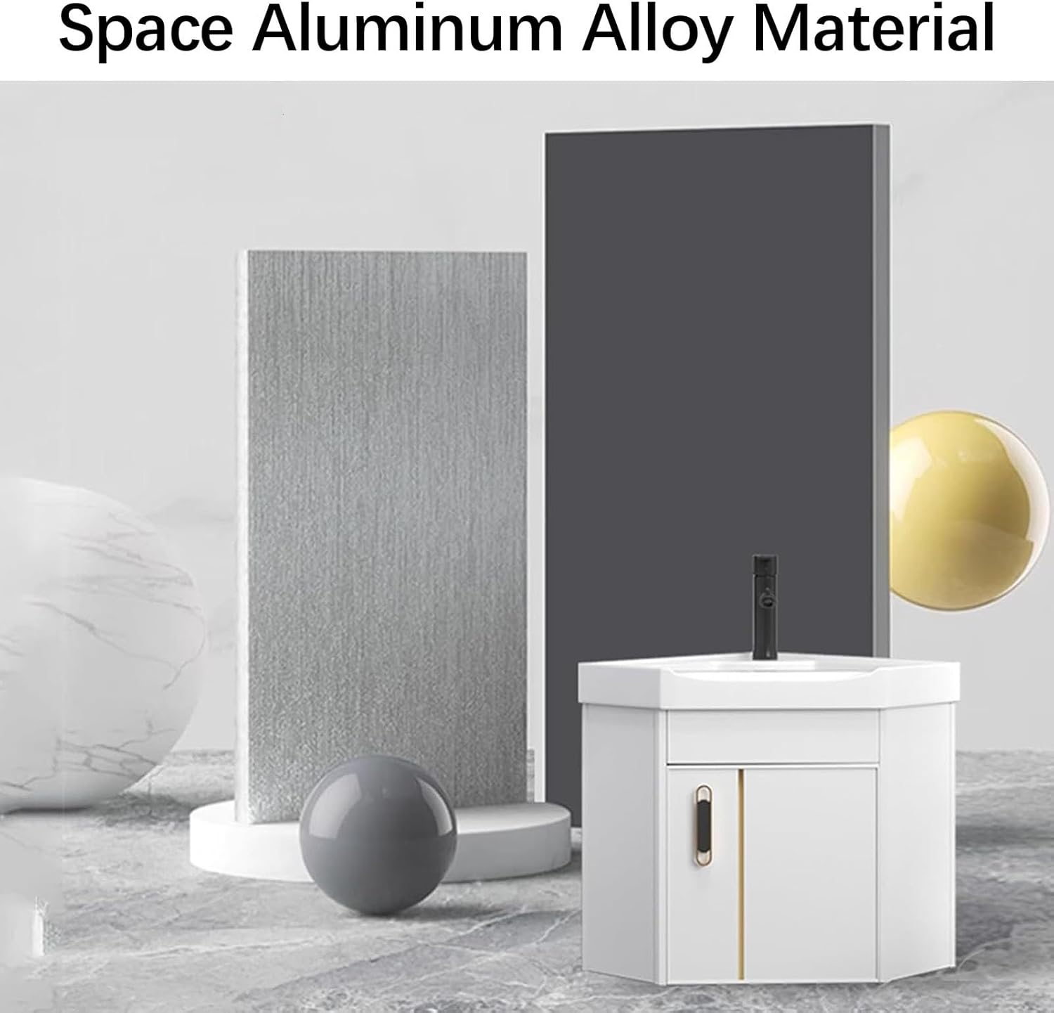 Corner Bathroom Vanity Triangle Ceramic Wall Mount Sink with Storage Space Wall Mount Corner Sink with Mirror, Faucet, Accessories, for Small Space(17in/43cm)