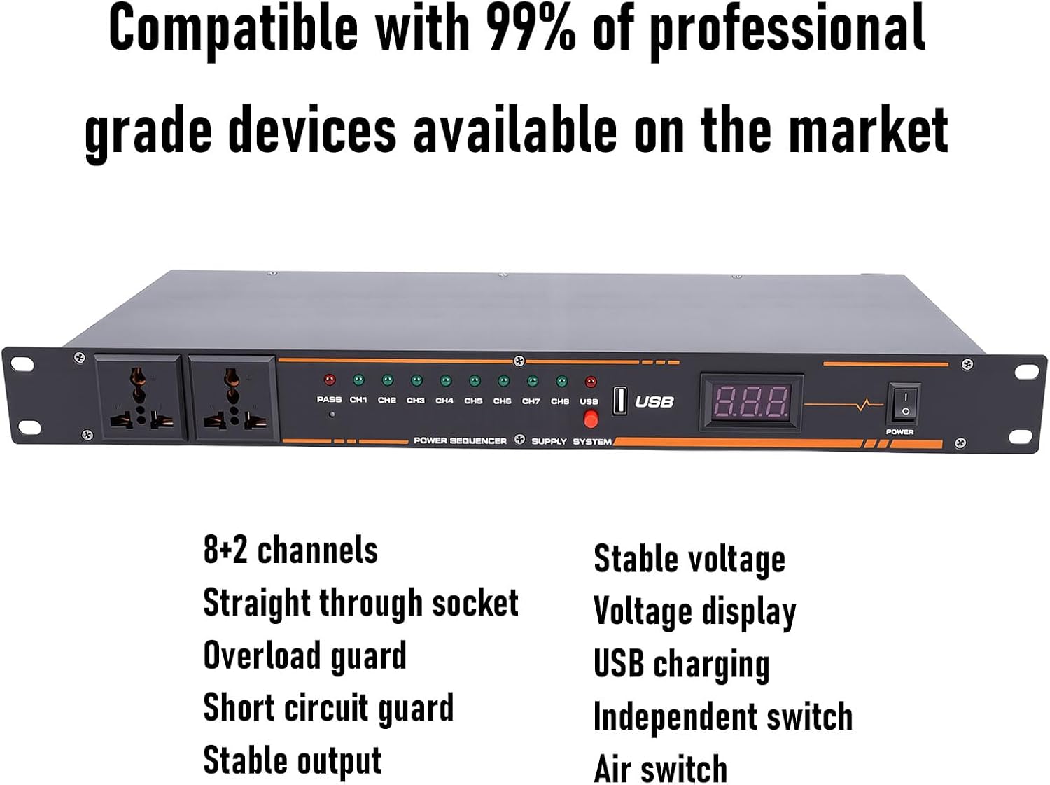 Gugxiom 10 Outlet Power Sequencer Conditioner, with Digital Display, for Home Audio Studio Theater System (US Plug)