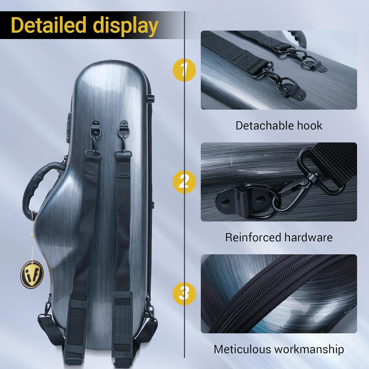 IF Alto Saxophone Contoured High-Strength Protective Shell, Lightweight & Durable Construction Alto Sax Case, Accessory Pocket, Combination Lock & Detachable Strap, Hard Shell Backpack