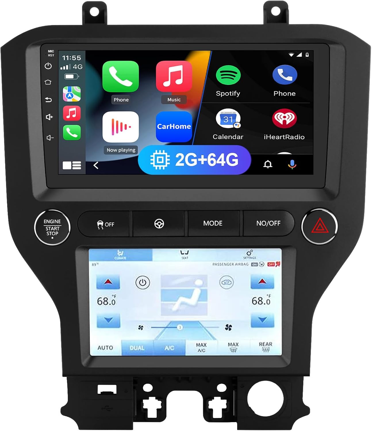 Android 12 [2G+64G] Car Stereo Radio Compatible for Ford Mustang 2015-2021 Dual Screen Radio Upgrade,Wireless CarPlay Android Auto Head Unit Built-in DSP Bluetooth WiFi SWC MirrorLink