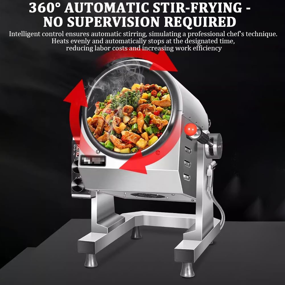 Tabletop Automatic Stir-Fry Machine, 360° Stir-Fry Cooking Machine, Stainless Steel Drum Stir-Fry Machine, Natural Gas Water Spray Rotary Wok, Commercial Kitchen Equipment.,36cm Wok