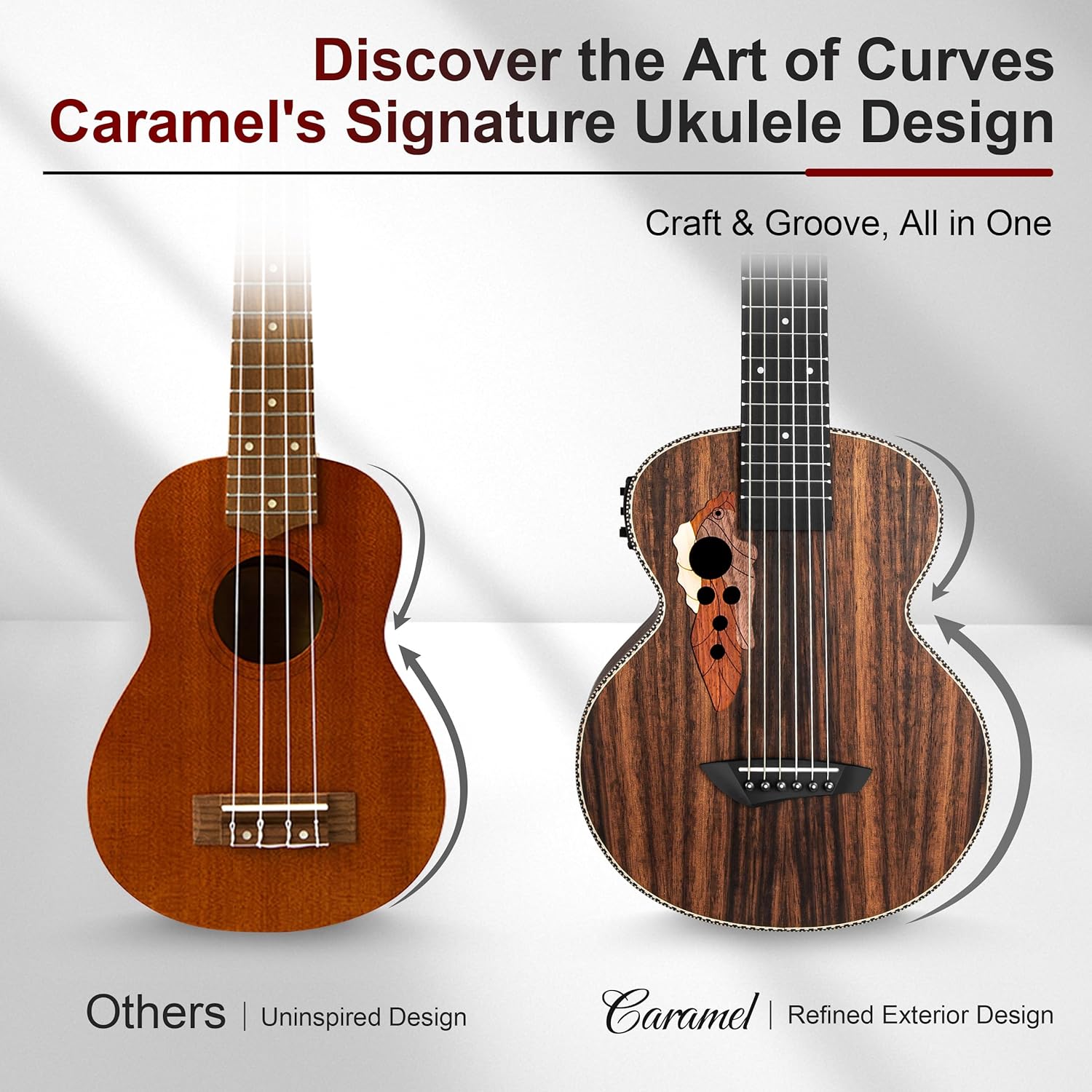 30inch Caramel CB904G Ebony Wood Electric Guitalele Small Guitar Kit Beginner Guitarlele Starter Bundle Strings, Padded Gig Bag, Strap Set (Ebony)