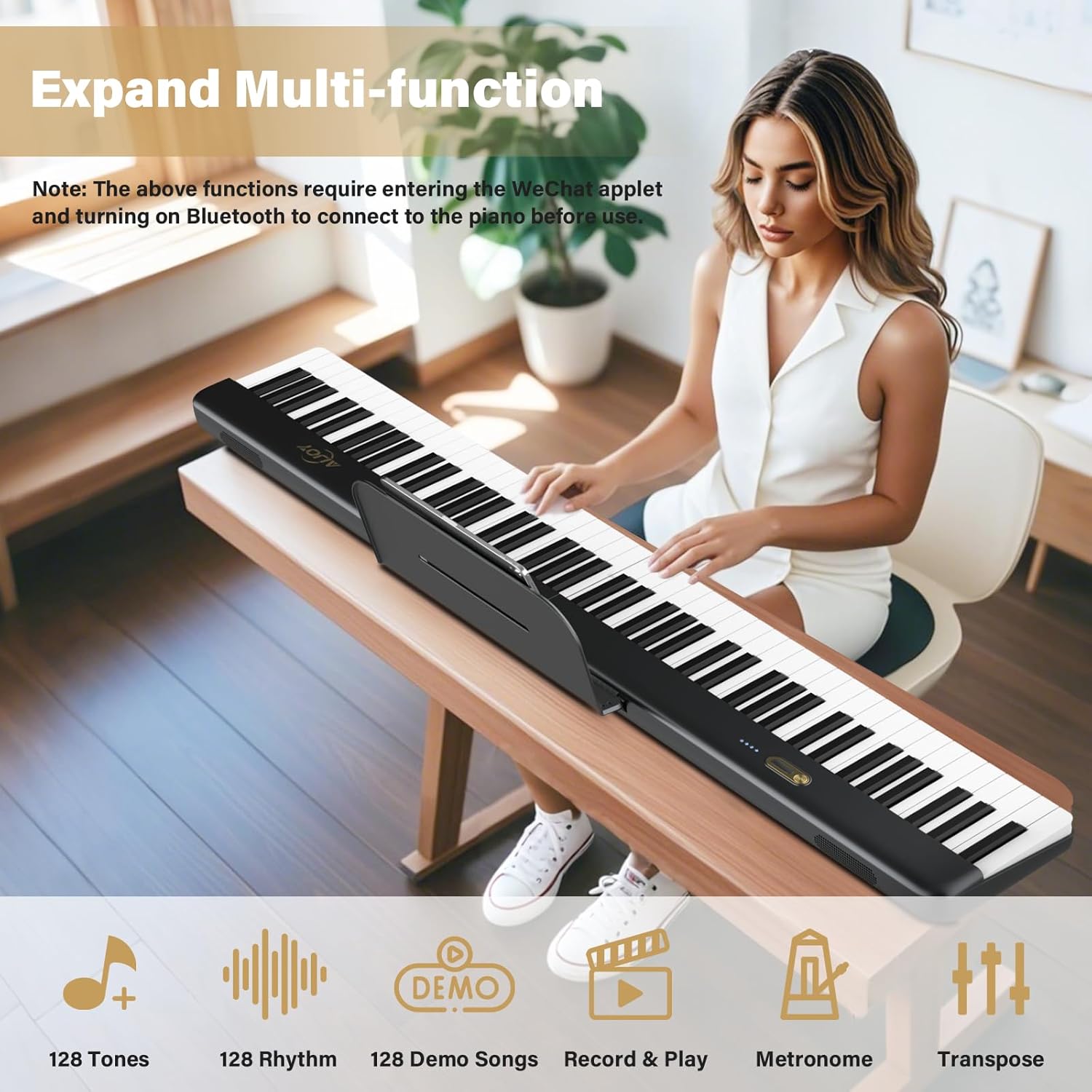 Portable Keyboard Piano 88 Key, Digital Piano with Magnetic Connection for Beginners, Travel Foldable Electric Piano Keyboard, Sensitive Keys, Sustain Pedal, Sheet Music Stand, Piano Bag