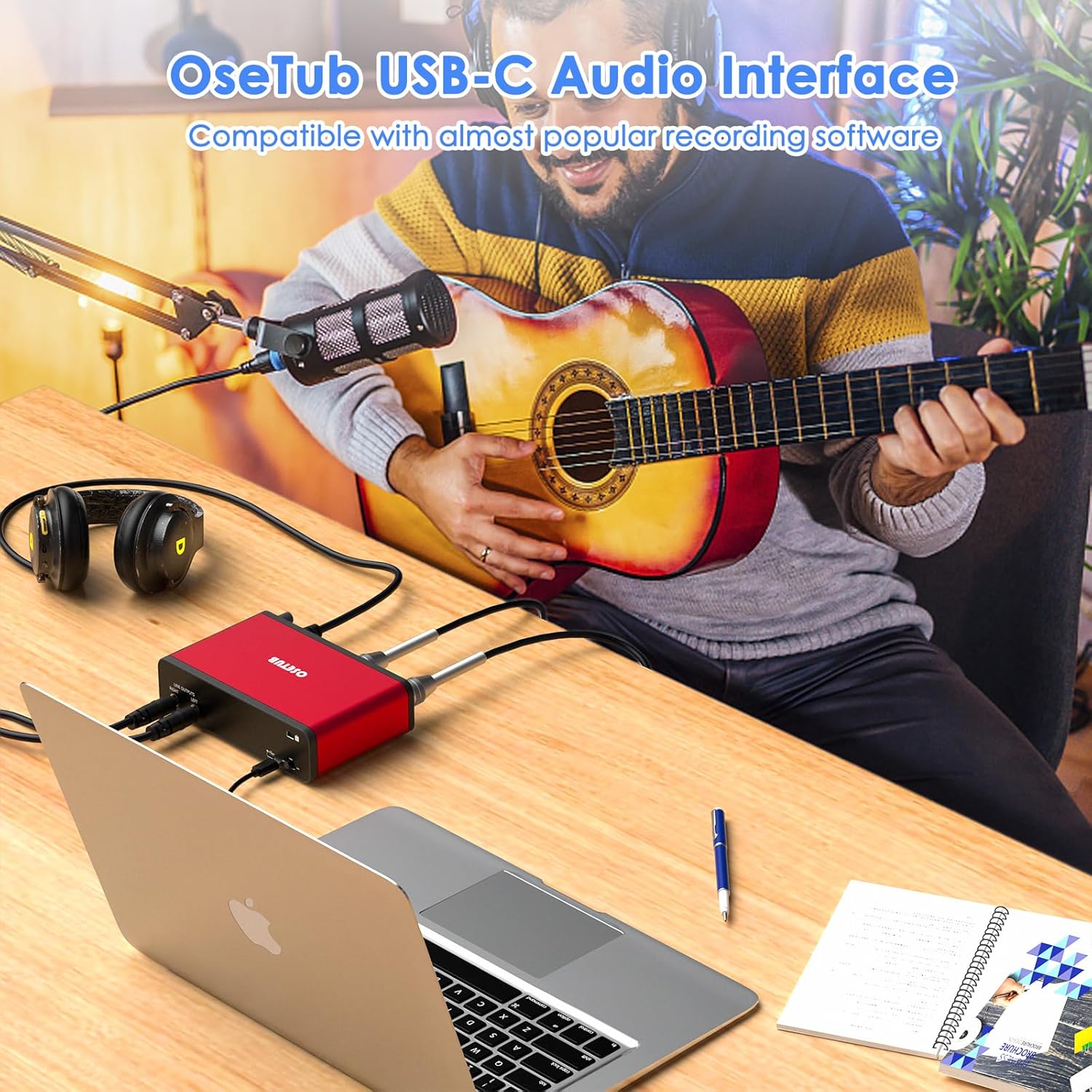 USB Audio Interface – 24Bit/192kHz Studio Recording, 48V Phantom Power – Compatible with DAWs, Perfect for Music, Podcasting & Voiceovers (Mac/PC)