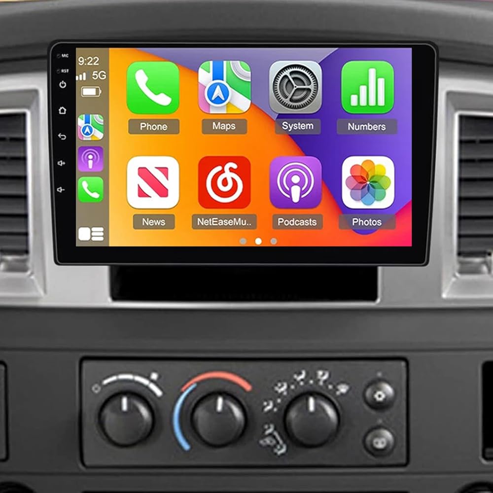 Car Stereo Radio for Dodge Ram 1500 2500 3500 4500 2006-2008,Dodge Durango 2004-2009 with Wireless Carplay&Android Auto,9 Inch Touchscreen Car Radio with GPS,WiFi,FM Radio,Backup Camera,MIC-2+32G