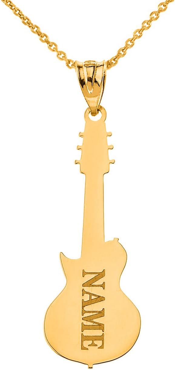 Guitar Charms 14k Gold Personalized Musical Instrument Electric Guitar Necklace with Your Name