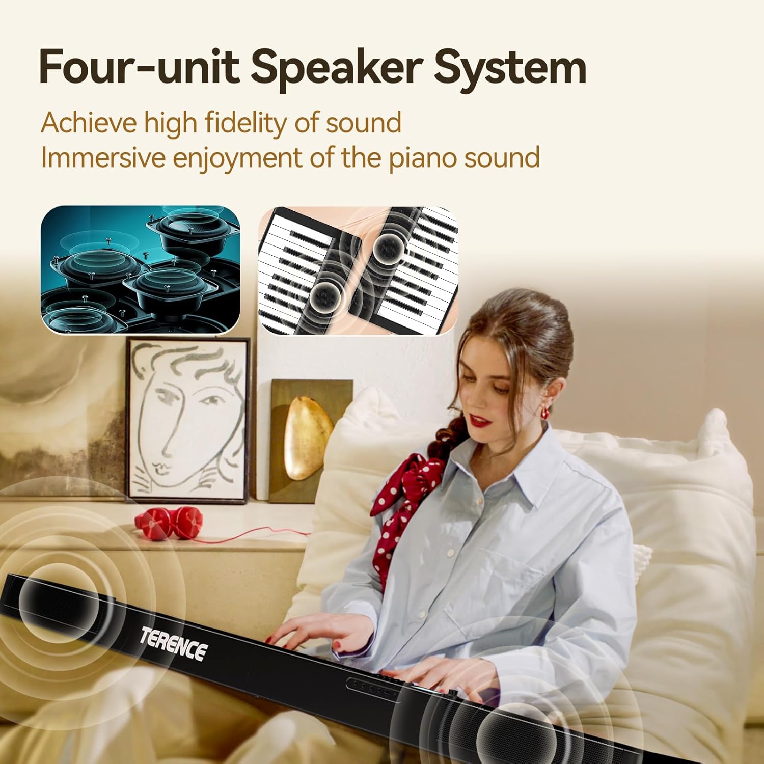 TERENCE V30 Digital Piano 88 Key Weighted Keyboard,Full Size Piano Keyboard with 2X5W Speakers,Music Stand and Sustain Pedal,Portable Folding Piano Gift Teaching for Beginners