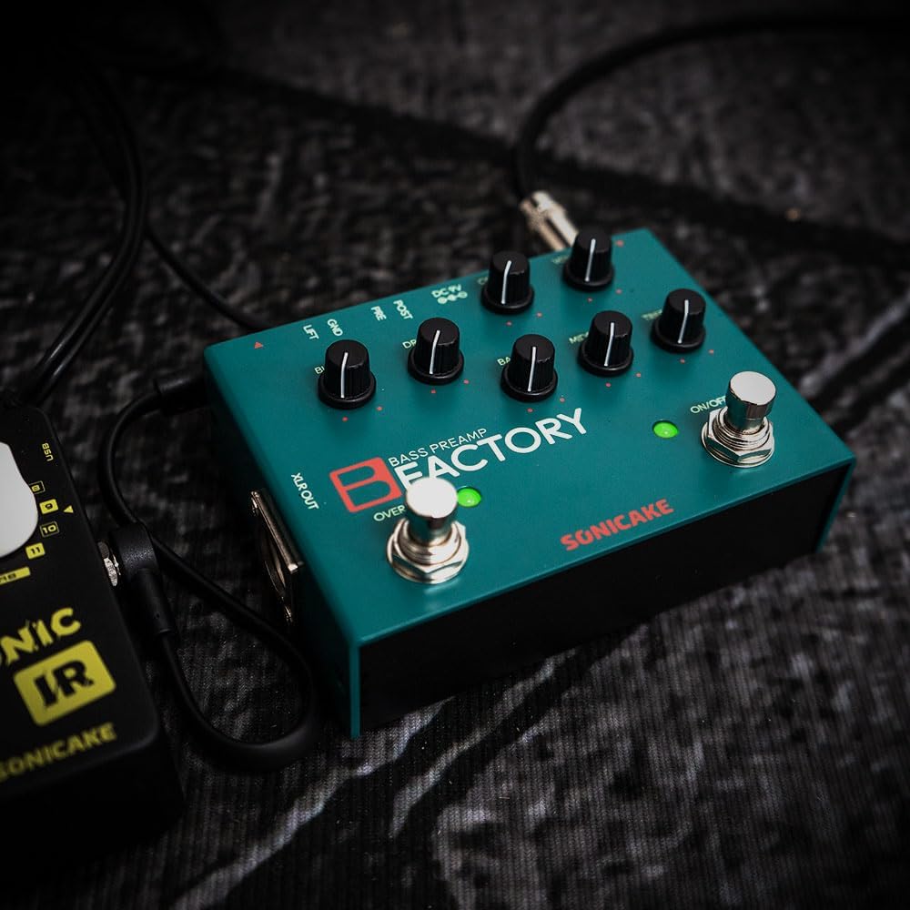 SONICAKE Bass Pedal with Overdrive Analog Preamp Compression Effects Pedal and 3-Band EQ Via Pre/Post Selection with XLR Output - B Factory