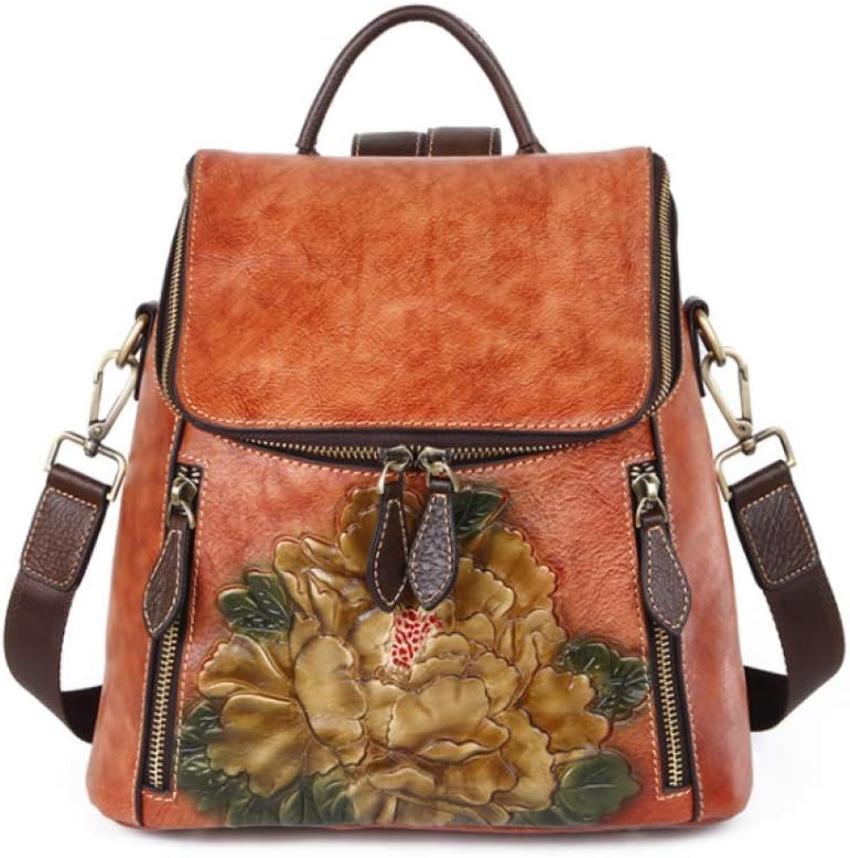 Backpack, Female Backpack, Retro Leather, Three-Purpose Large-Capacity Full-face Leather Female Bag，29×14×26cm