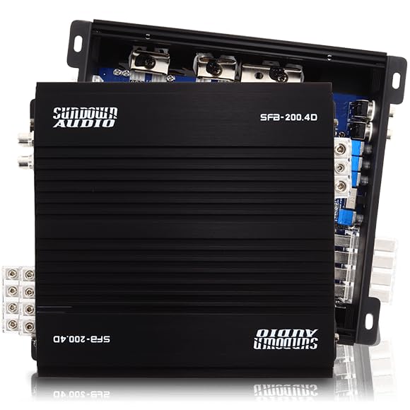 Sundown Audio SFB 4/5-Channel Class D Full Range Car Amplifier 1 Ohm, Brazilian Style Amp with Variable HPF/LPF, Bass Boost, Clipping Remote for Car & Marine Audio (SFB-200.4-4-Channel)