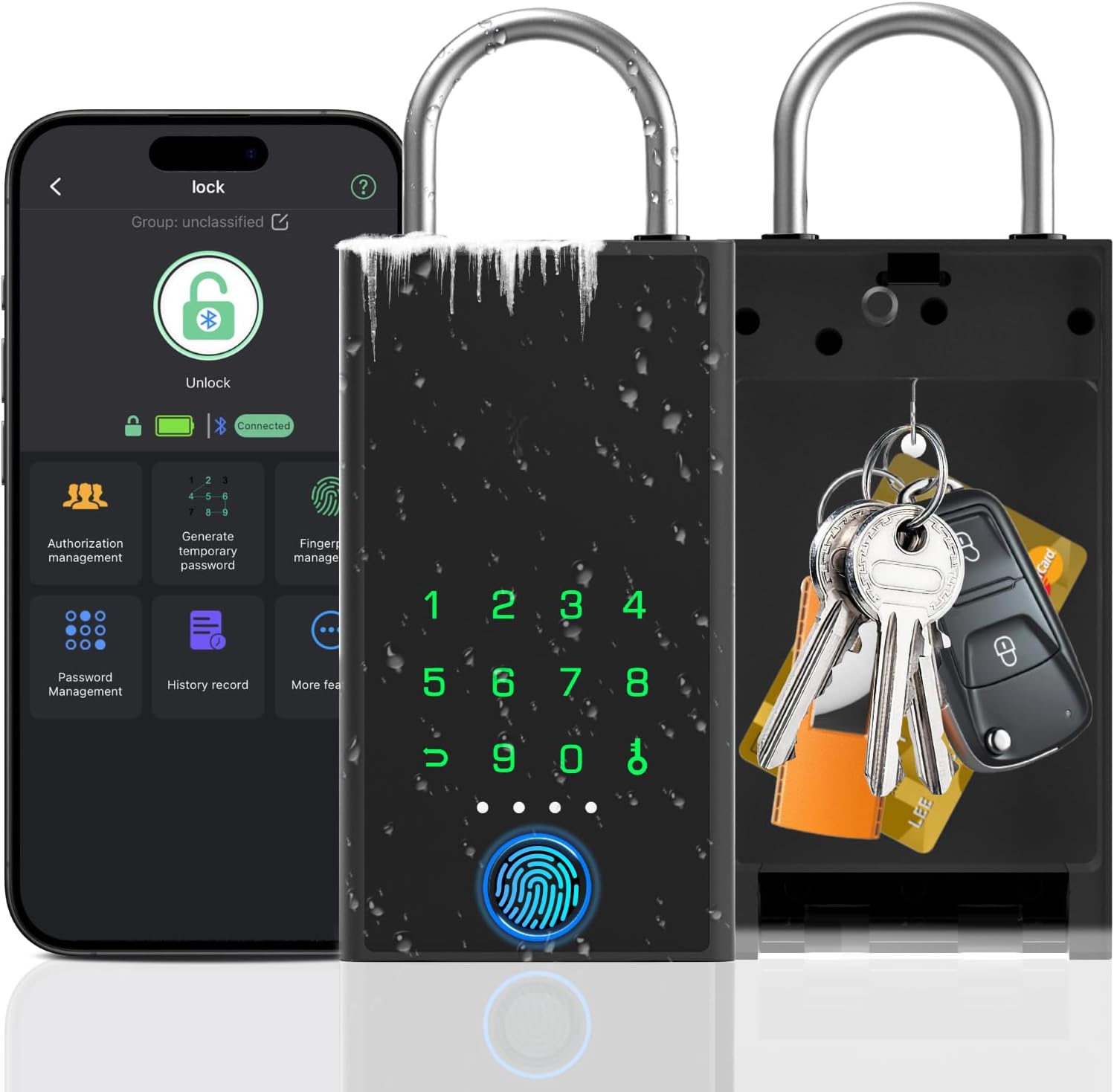 Smart Key Lock Box with Code, Dhiedas Large Fingerprint Lock Box with APP Control, Electronic Digital Weatherproof Security Hide Key Lock Box Wall Mount & Door Hanging for Outdoor Realtor Airbn