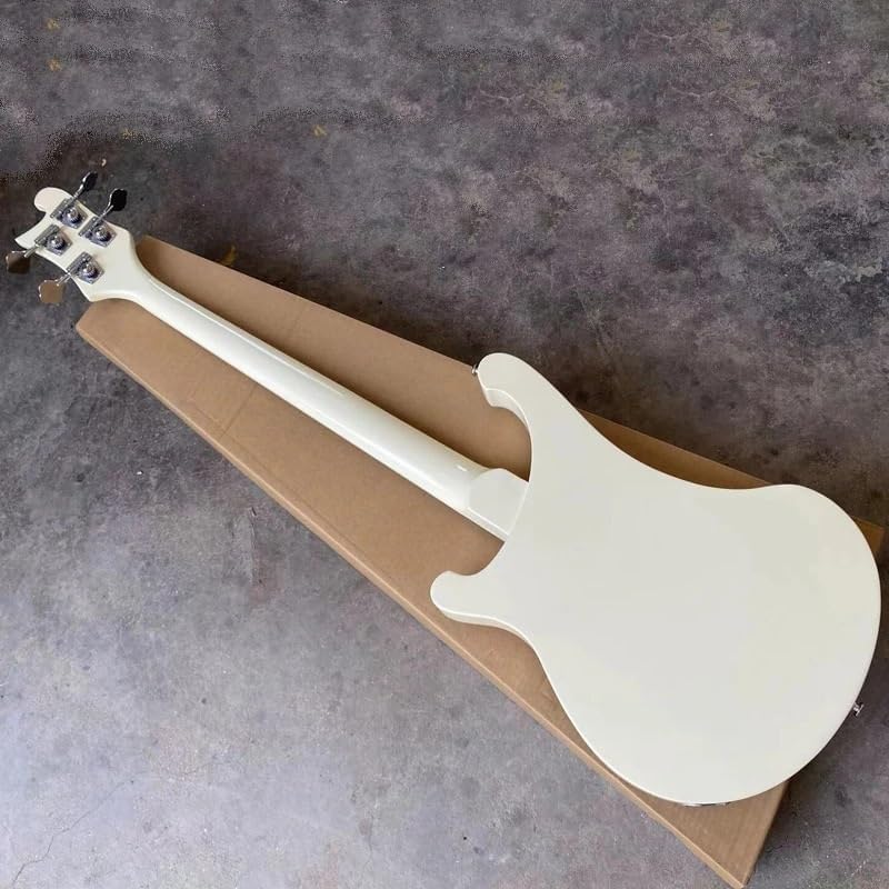 4-String Electric Bass Guitar - Classic Cream White Gloss Finish, 22-Fret Rosewood Fretboard