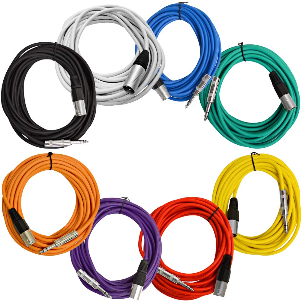 Seismic Audio - SATRXL-M25-Multi - 8 Pack of 25 Foot Multi-Color XLR Male to 1/4 Inch TRS Patch Cables 25' Pro Audio Balanced XLR-M to 1/4