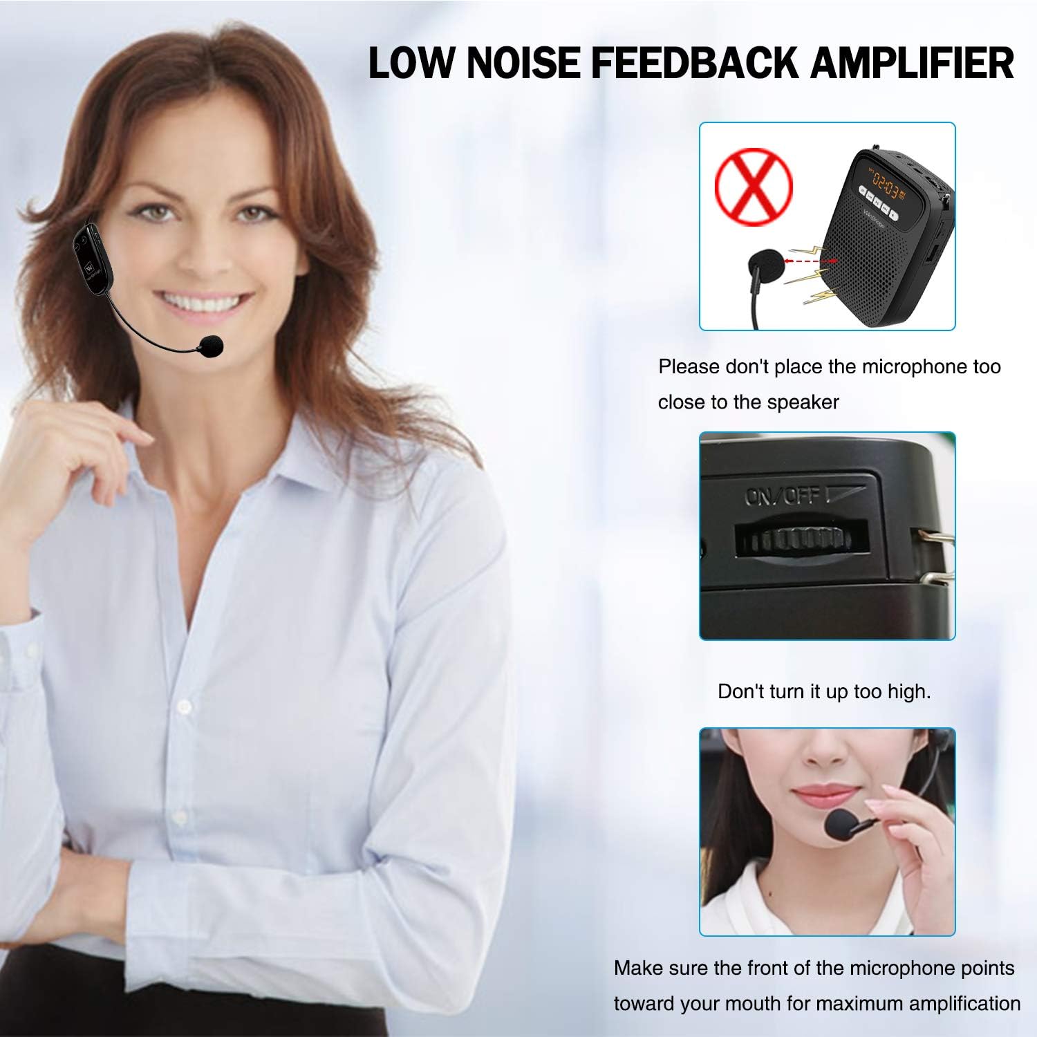 Portable Voice Amplifier Wireless & Wired Headset Microphone Speaker Mini Lightweight Personal Classroom Mic for Teachers Supports AUX Input,Bluetooth 5.0,Recording - S278UHF