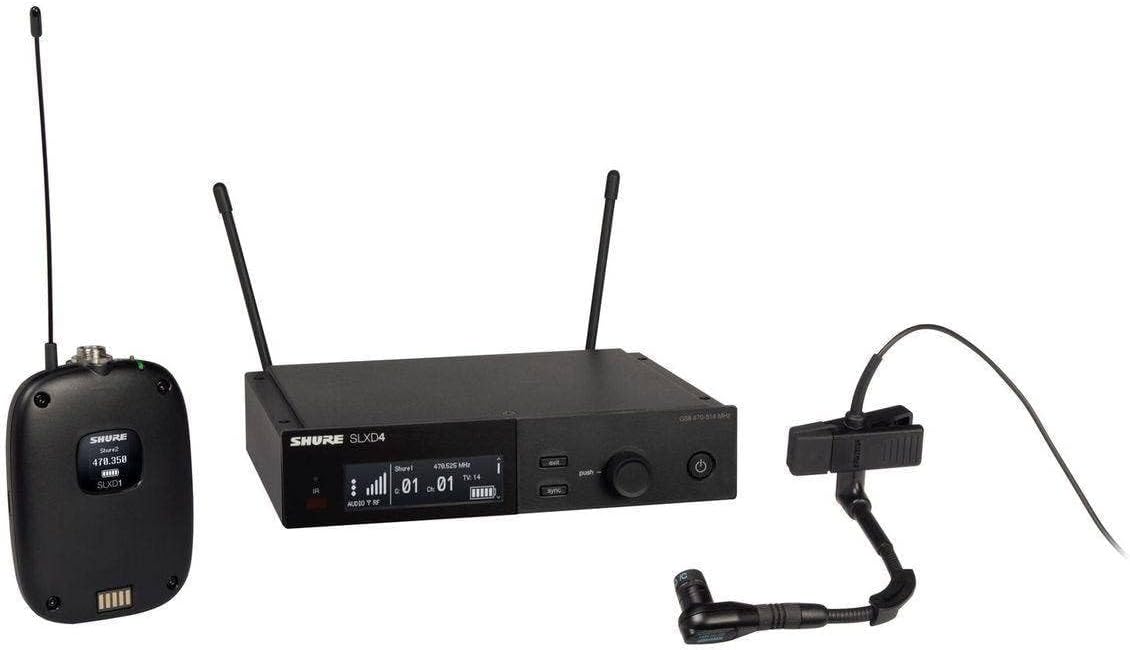 Shure SLXD14/98H Digital Wireless Microphone System - Includes SLXD1 Bodypack Transmitter with Beta 98H/C Clip-on Gooseneck Mic & SLXD4 Single Channel Rack Mount Receiver | G58 Band (SLXD14/98H-G58)
